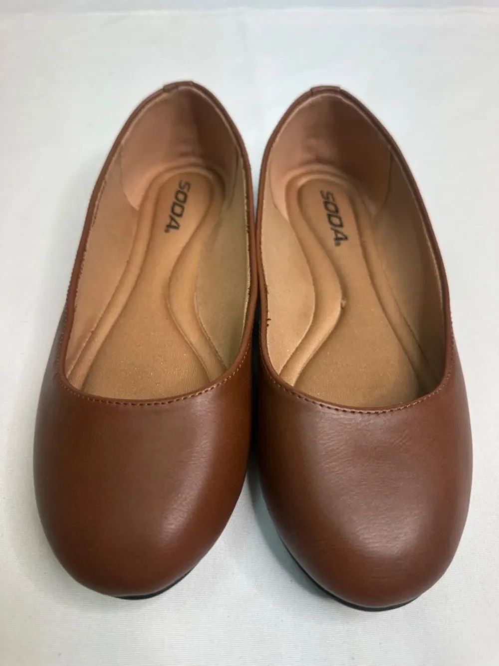 Soda Cognac Brown Faux Leather Ballet Flats
